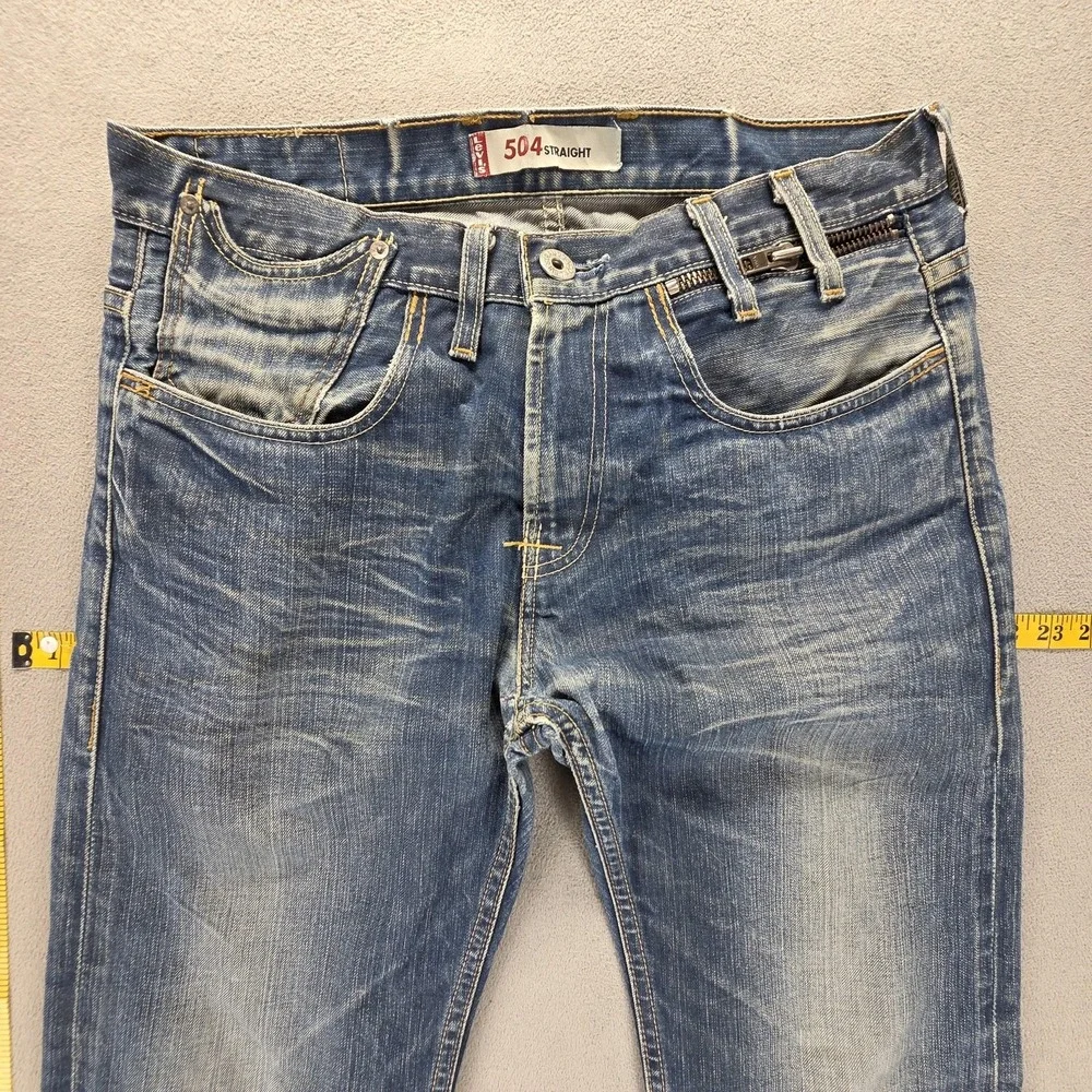 Vintage Levis 504 Jeans Mens Blue Straight Engineered Raw Hem Zip fly Fits 32x30